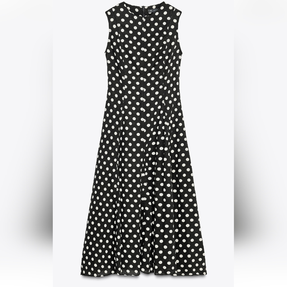 Zara Linen SLEEVELESS MIDI Dot DRESS (S)